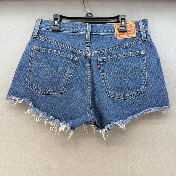 Levi's 501XX Denim Shorts Women's 28 (6) Blue Pinstripe Button Fly Jean Shorts - Picture 2 of 13